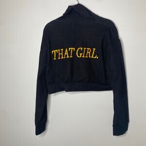 Minaa Monroe That Girl Black Gray Yellow Cropped Sweatshirt Hoodie Large NWT